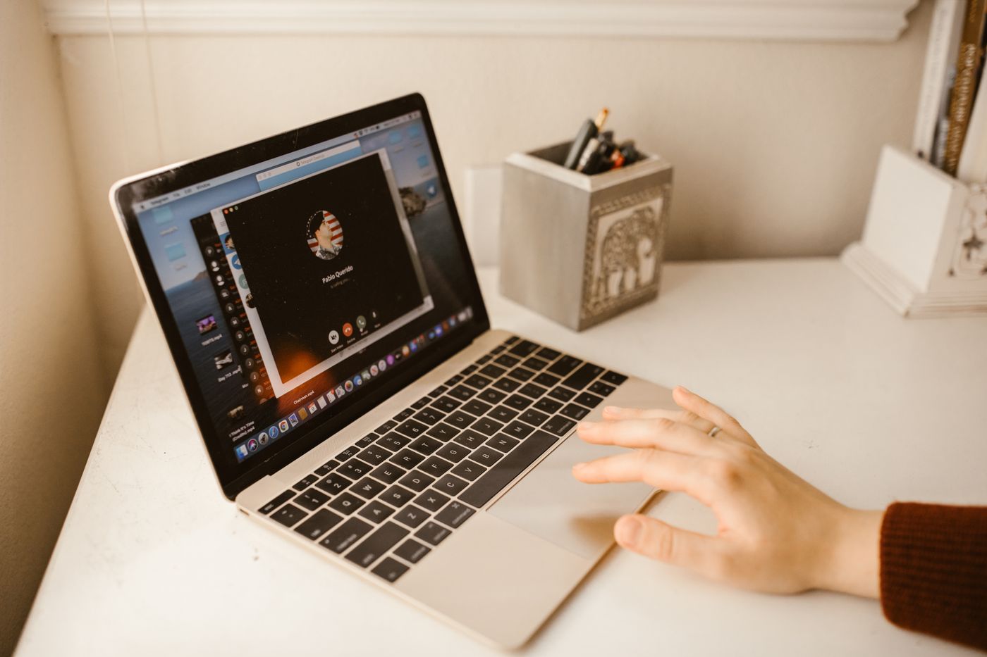 A laptop being used for a remote conversation